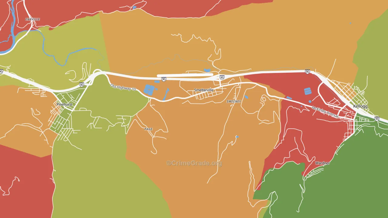 Smelterville, ID Map of Assault Rates