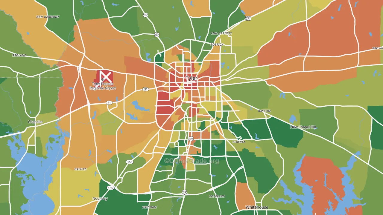 Smith County, TX Map of Assault Rates