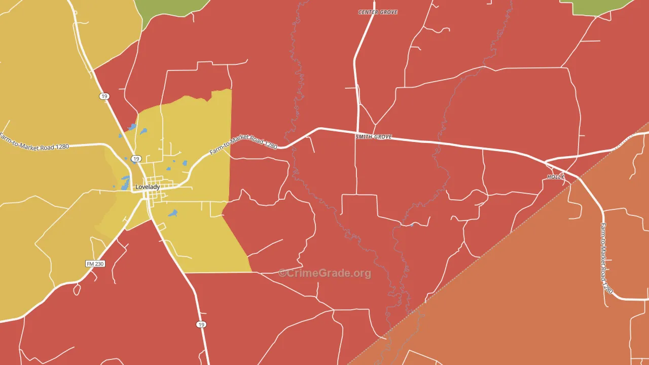 Smith Grove, TX Map of Assault Rates