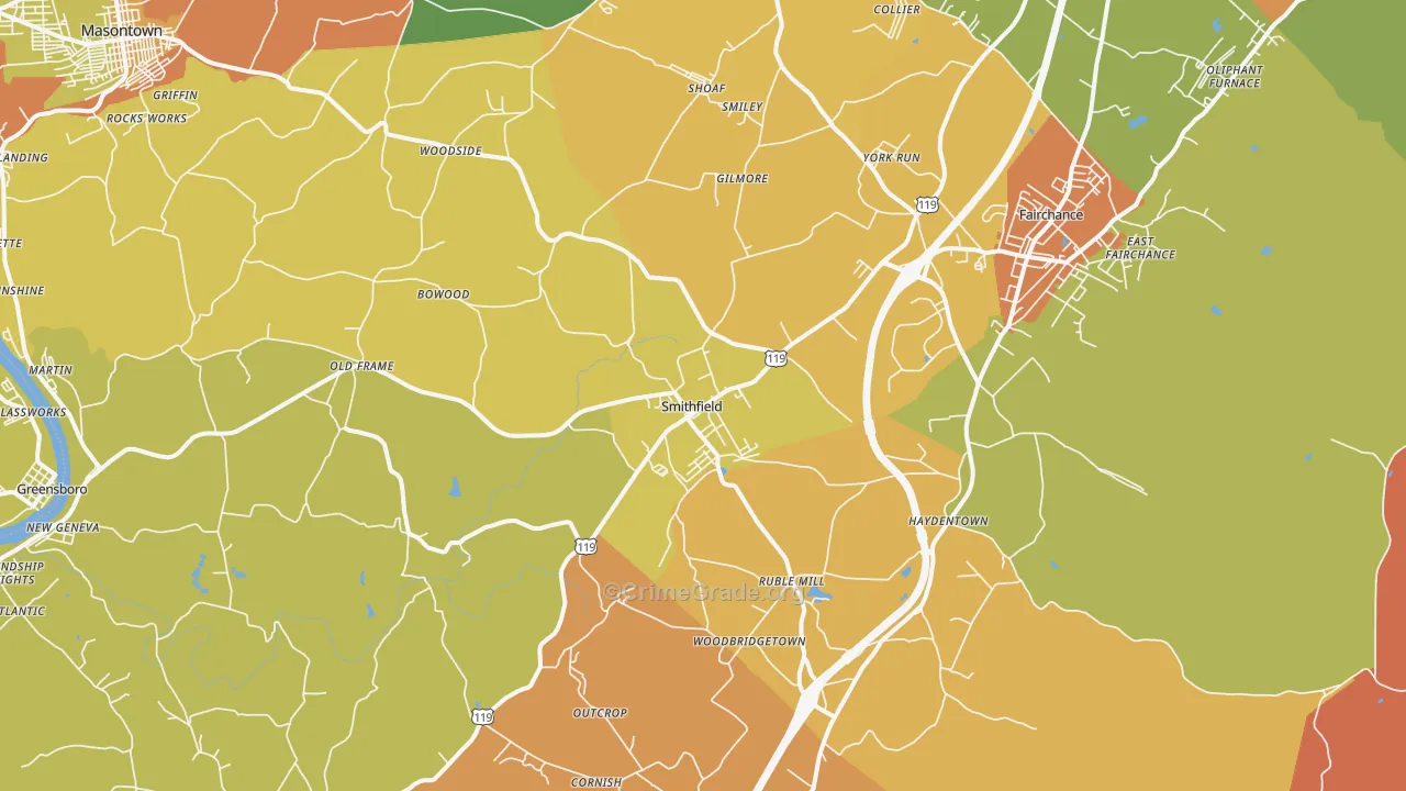 Smithfield, PA Map of Assault Rates