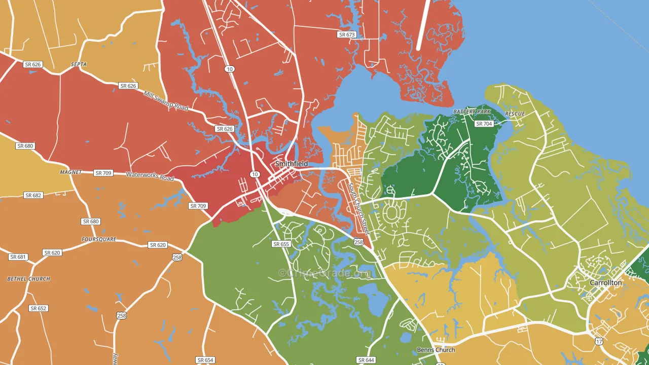 Smithfield, VA Map of Assault Rates