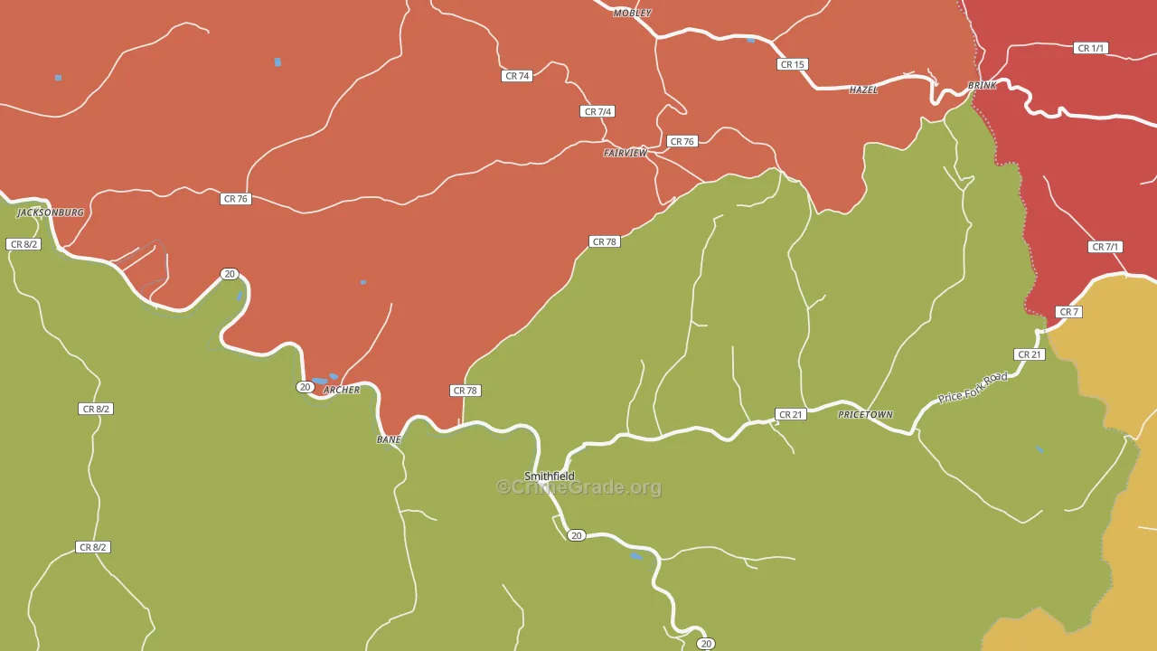 Smithfield, WV Map of Assault Rates