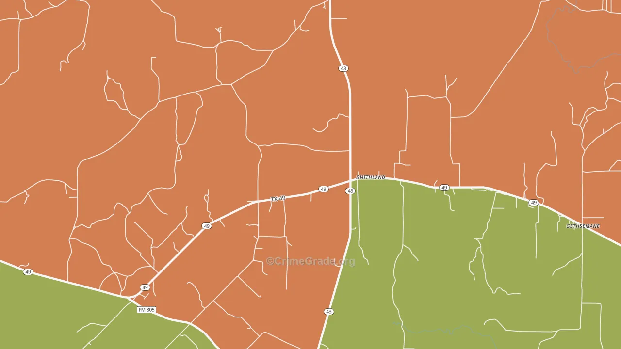 Smithland, TX Map of Assault Rates