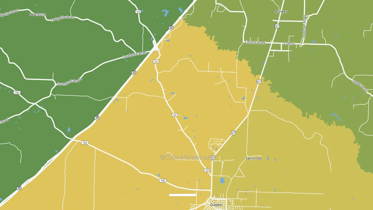 Smithton, AR Map of Assault Rates