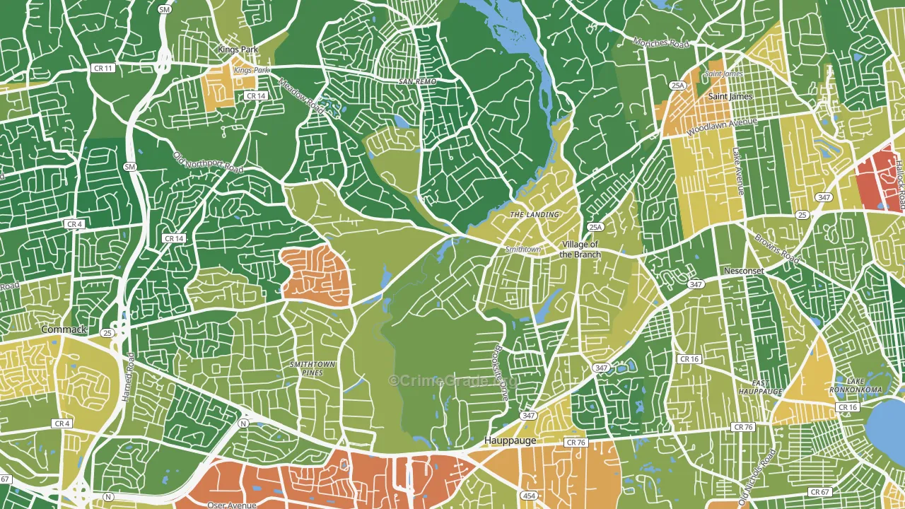 Smithtown, NY Map of Assault Rates