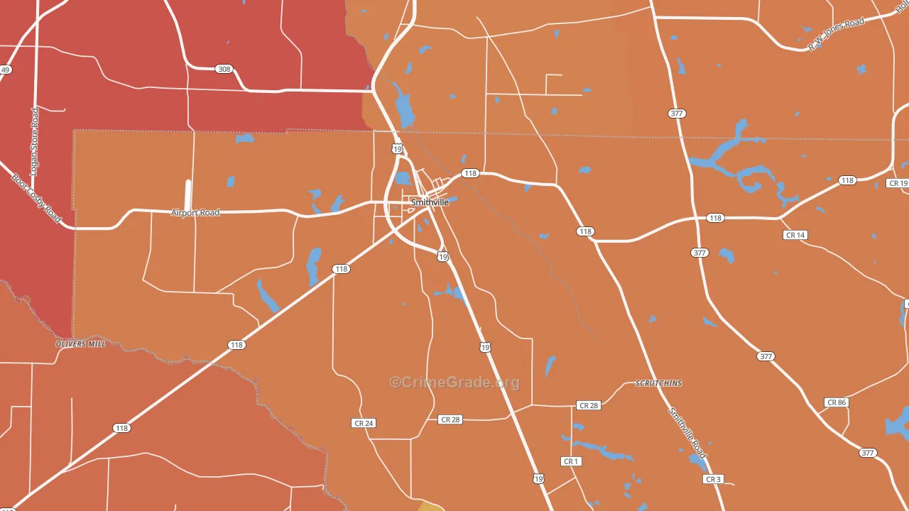 Smithville, GA Map of Assault Rates