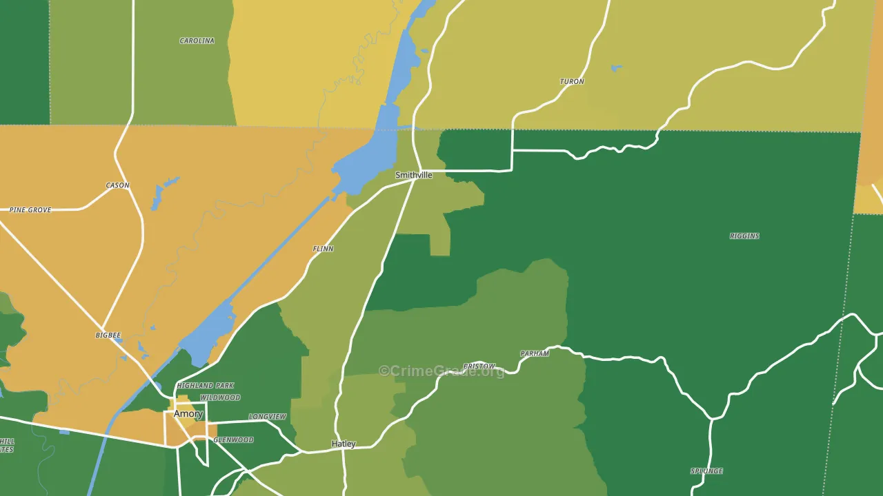 Smithville, MS Map of Assault Rates