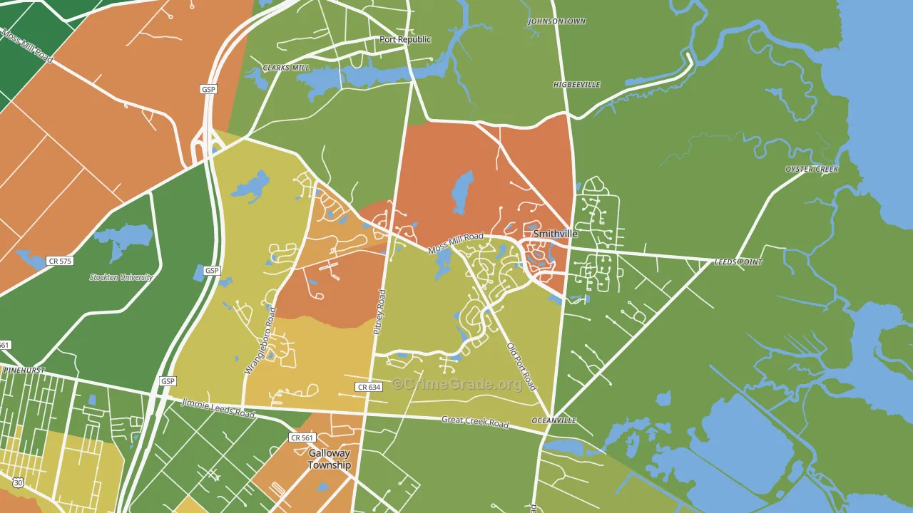 Smithville, NJ Map of Assault Rates