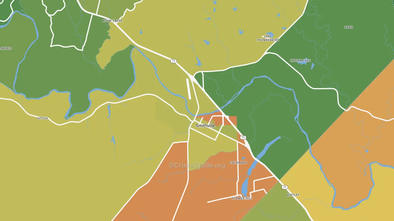 Smithville, TX Map of Assault Rates