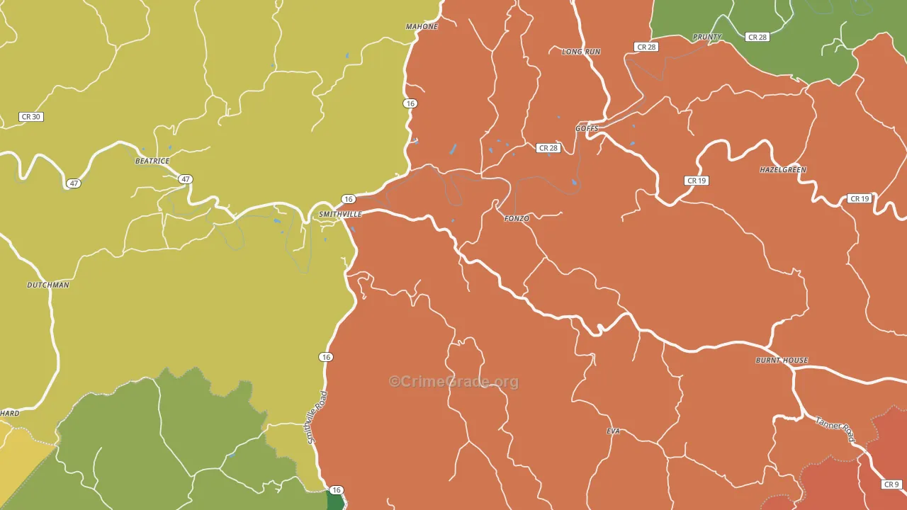 Smithville, WV Map of Assault Rates