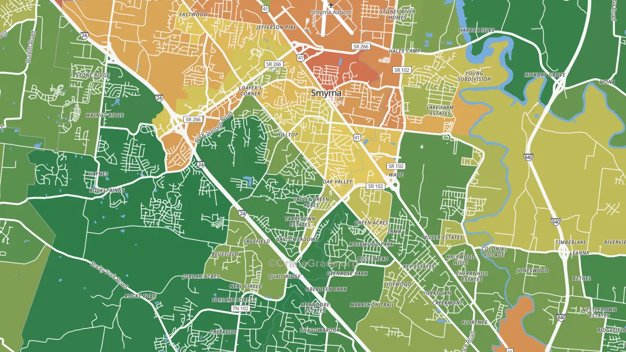 Smyrna, TN Map of Assault Rates