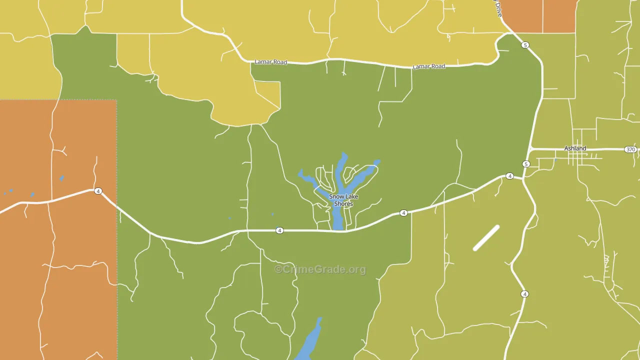 Snow Lake Shores, MS Map of Assault Rates