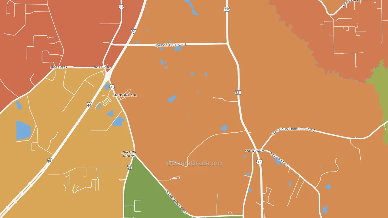 Snowdoun, AL Map of Assault Rates