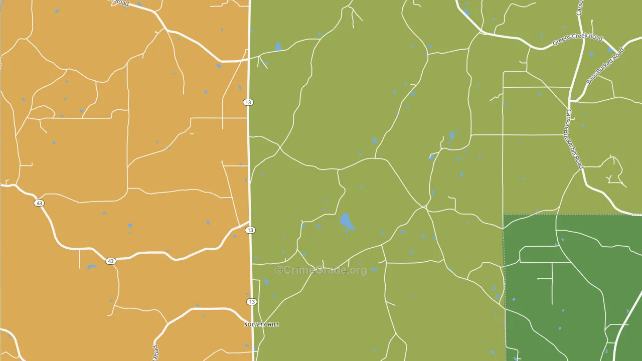 Society Hill, MS Map of Assault Rates