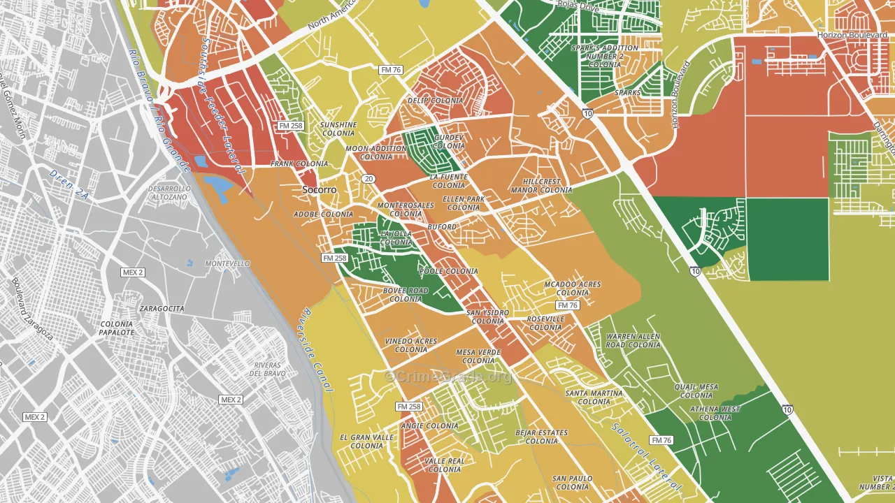 Socorro, TX Map of Assault Rates