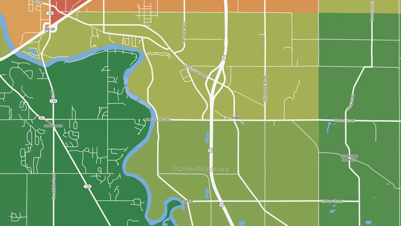 Sodus, MI Map of Assault Rates