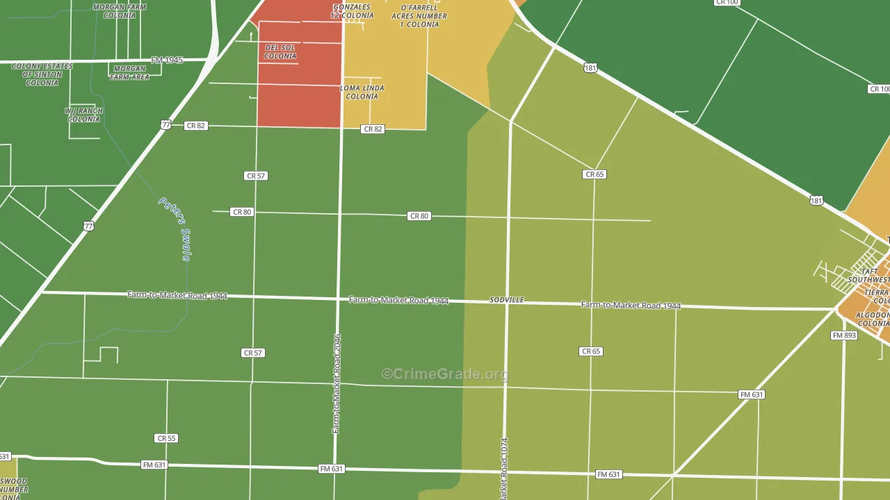 Sodville, TX Map of Assault Rates