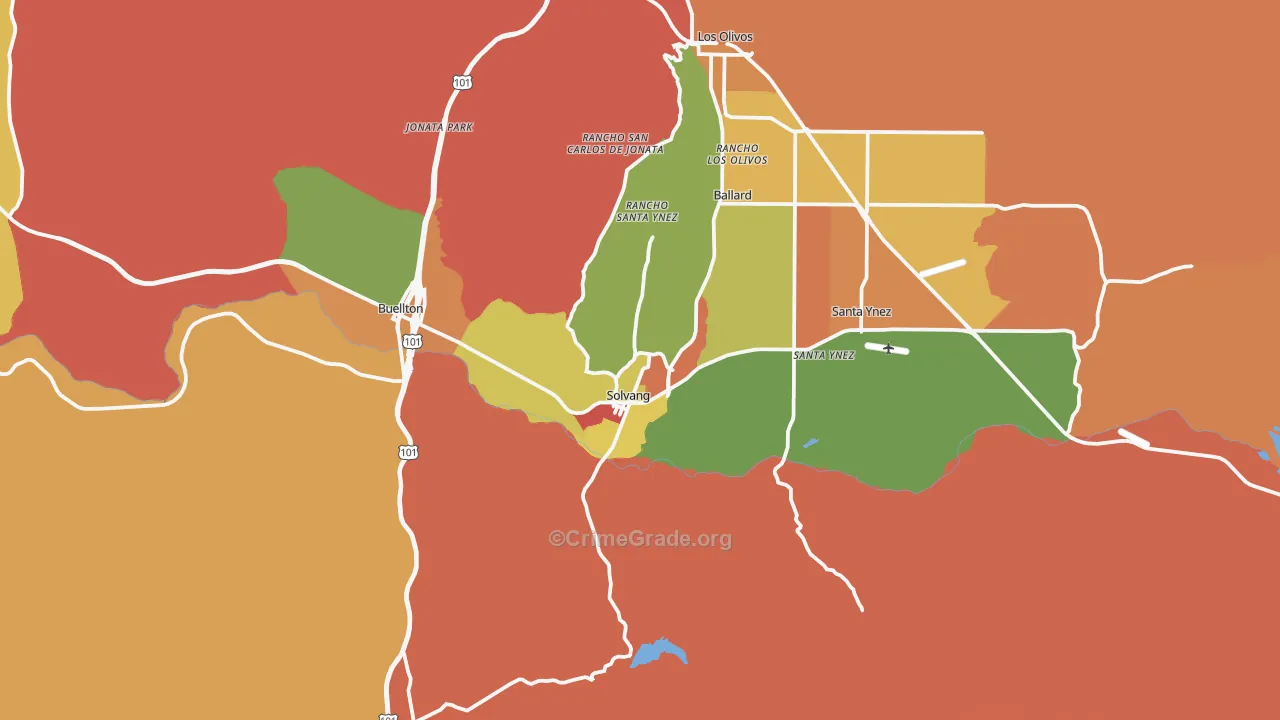 Solvang, CA Map of Assault Rates