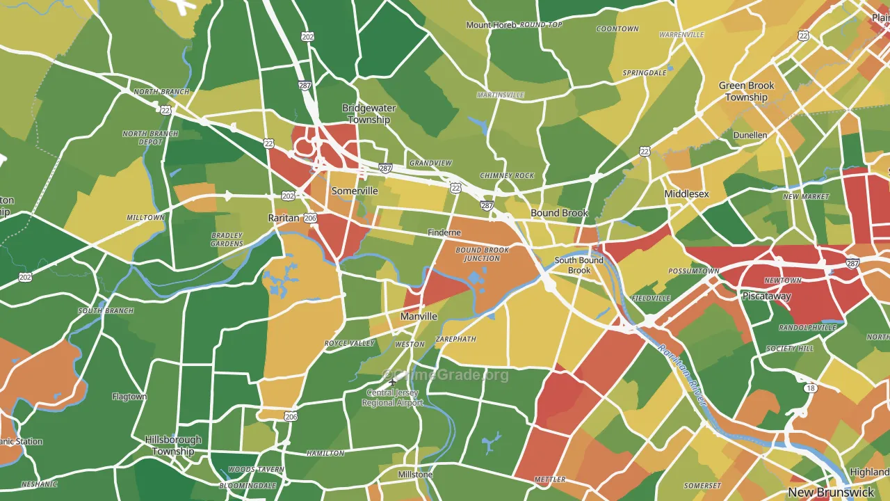 Somerset County, NJ Map of Assault Rates