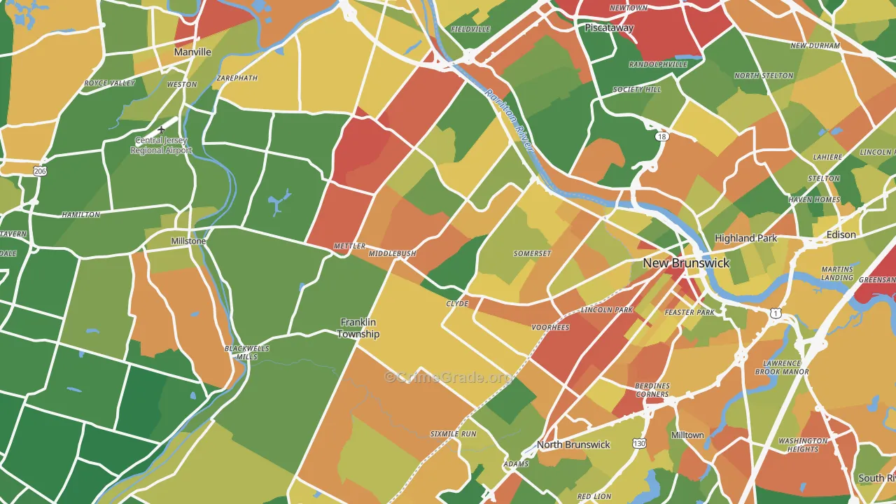 Somerset, NJ Map of Assault Rates