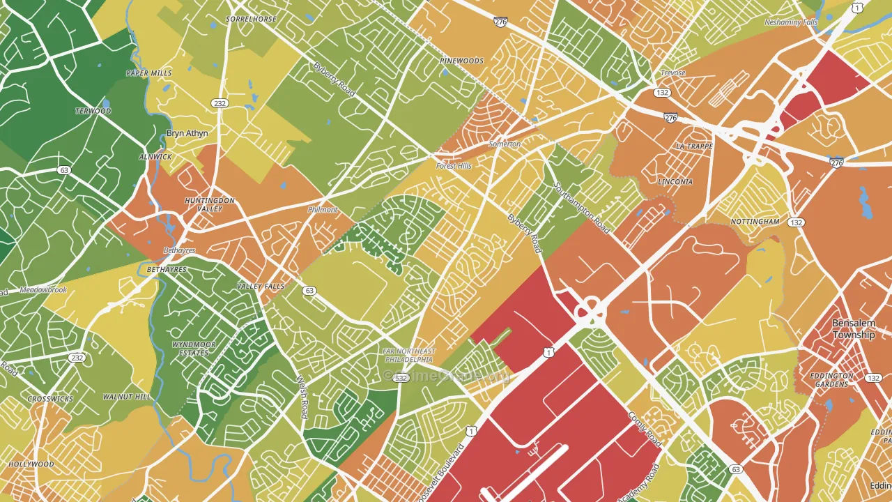 Somerton, Philadelphia, PA Map of Assault Rates