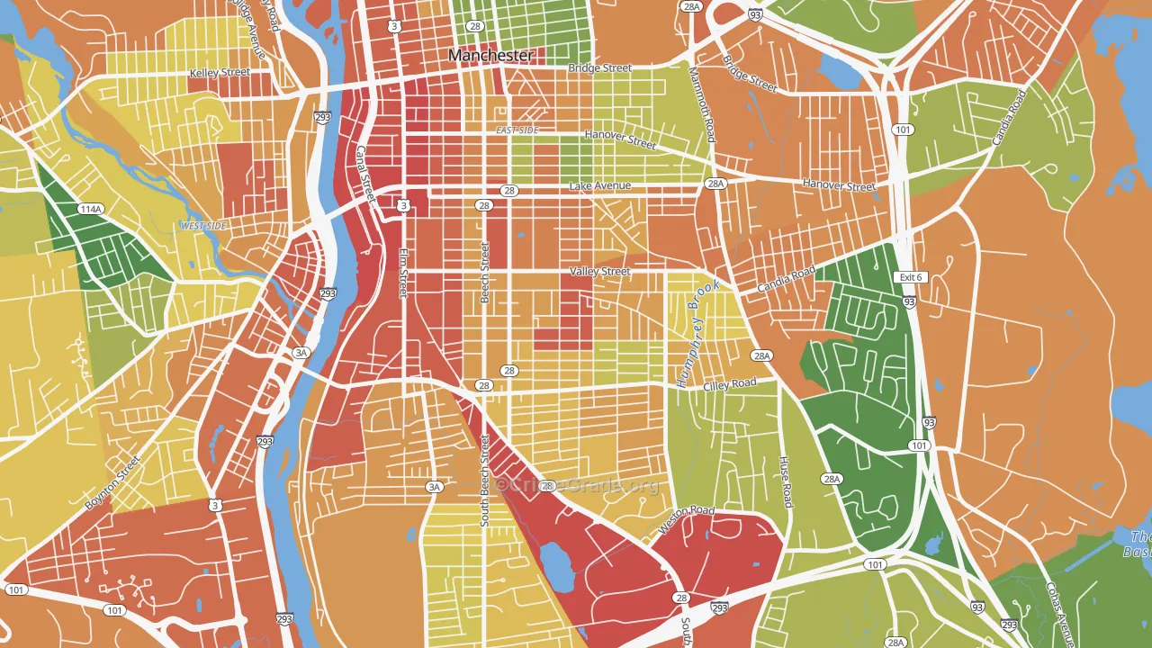 Somerville, Manchester, NH Map of Assault Rates