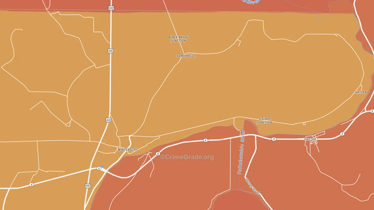 Somerville, MS Map of Assault Rates