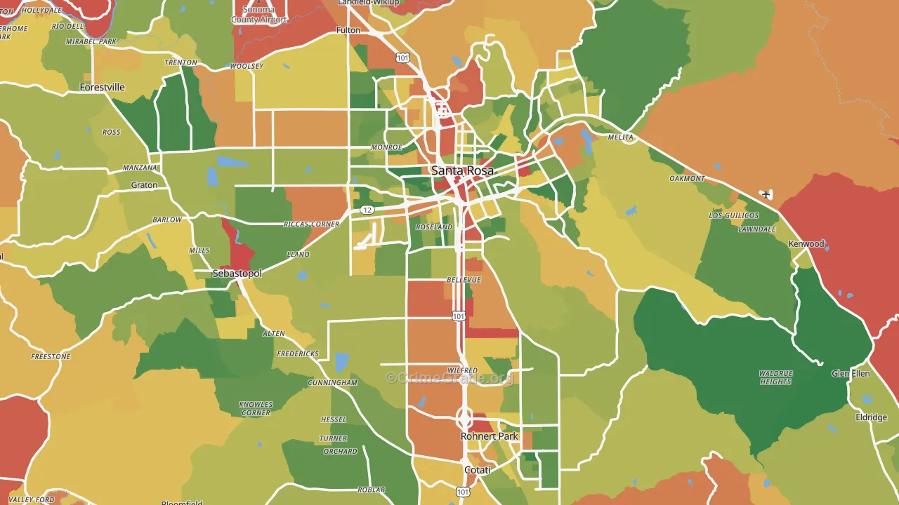 Sonoma County, CA Map of Assault Rates