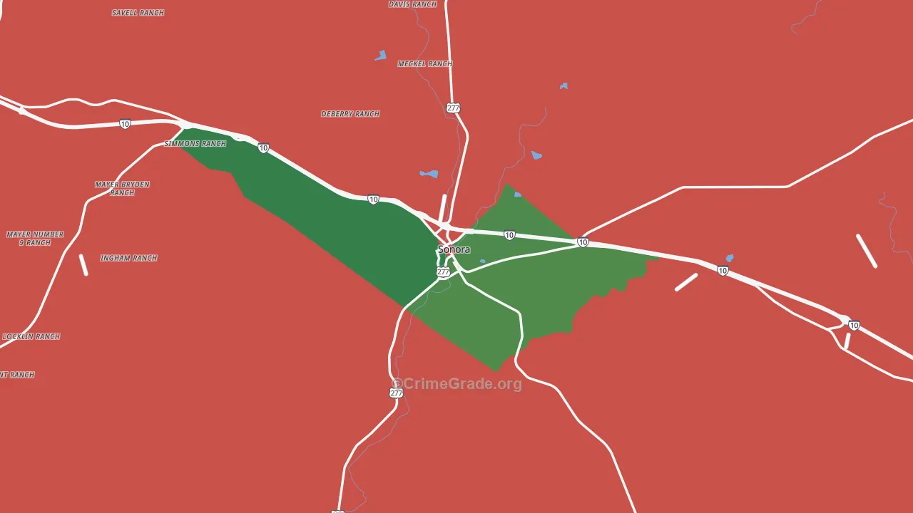 Sonora, TX Map of Assault Rates