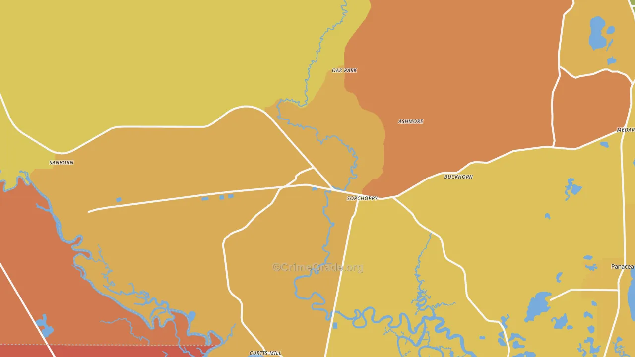 Sopchoppy, FL Map of Assault Rates