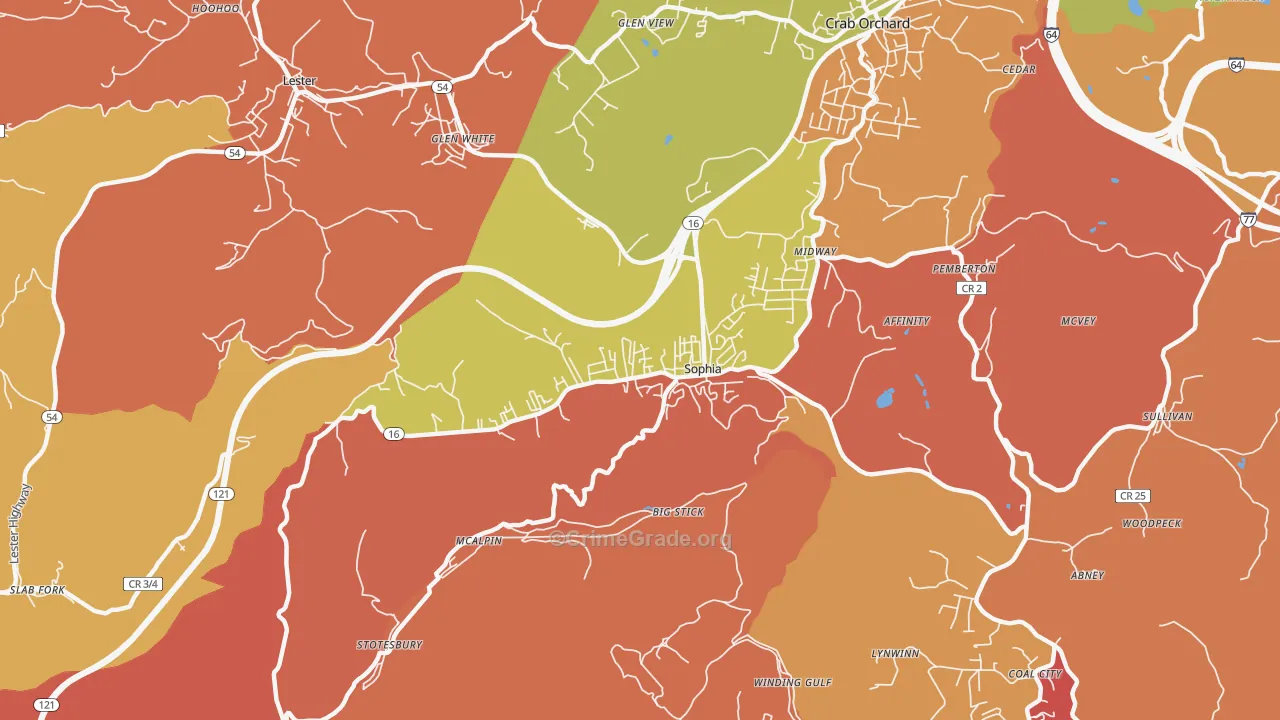 Sophia, WV Map of Assault Rates
