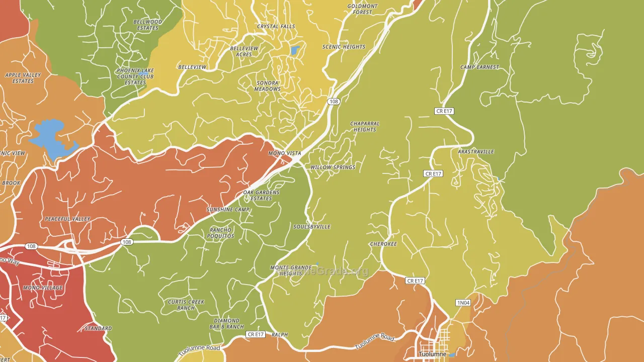 Soulsbyville, CA Map of Assault Rates