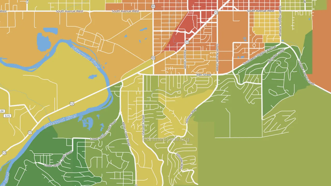 South 39th Street, Missoula, MT Map of Assault Rates