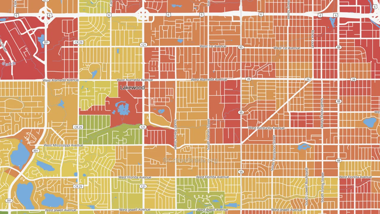 South Alameda, Lakewood, CO Map of Assault Rates