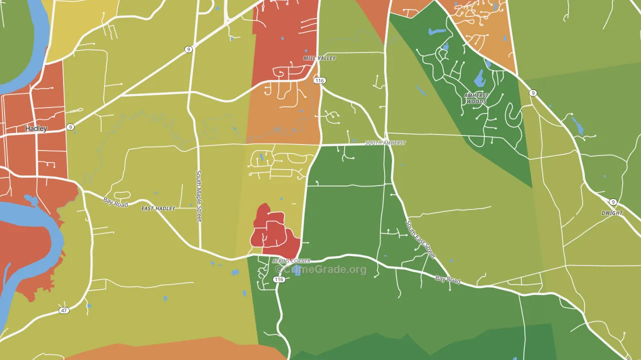 South Amherst, Amherst, MA Map of Assault Rates
