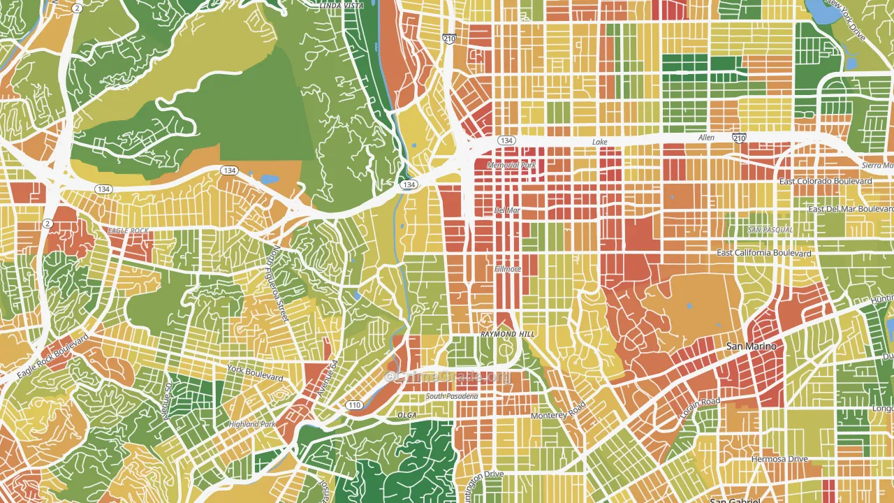 South Arroyo, Pasadena, CA Map of Assault Rates
