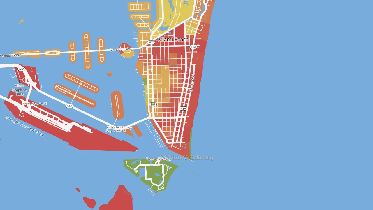South Beach Miami Beach, Miami Beach, FL Map of Assault Rates