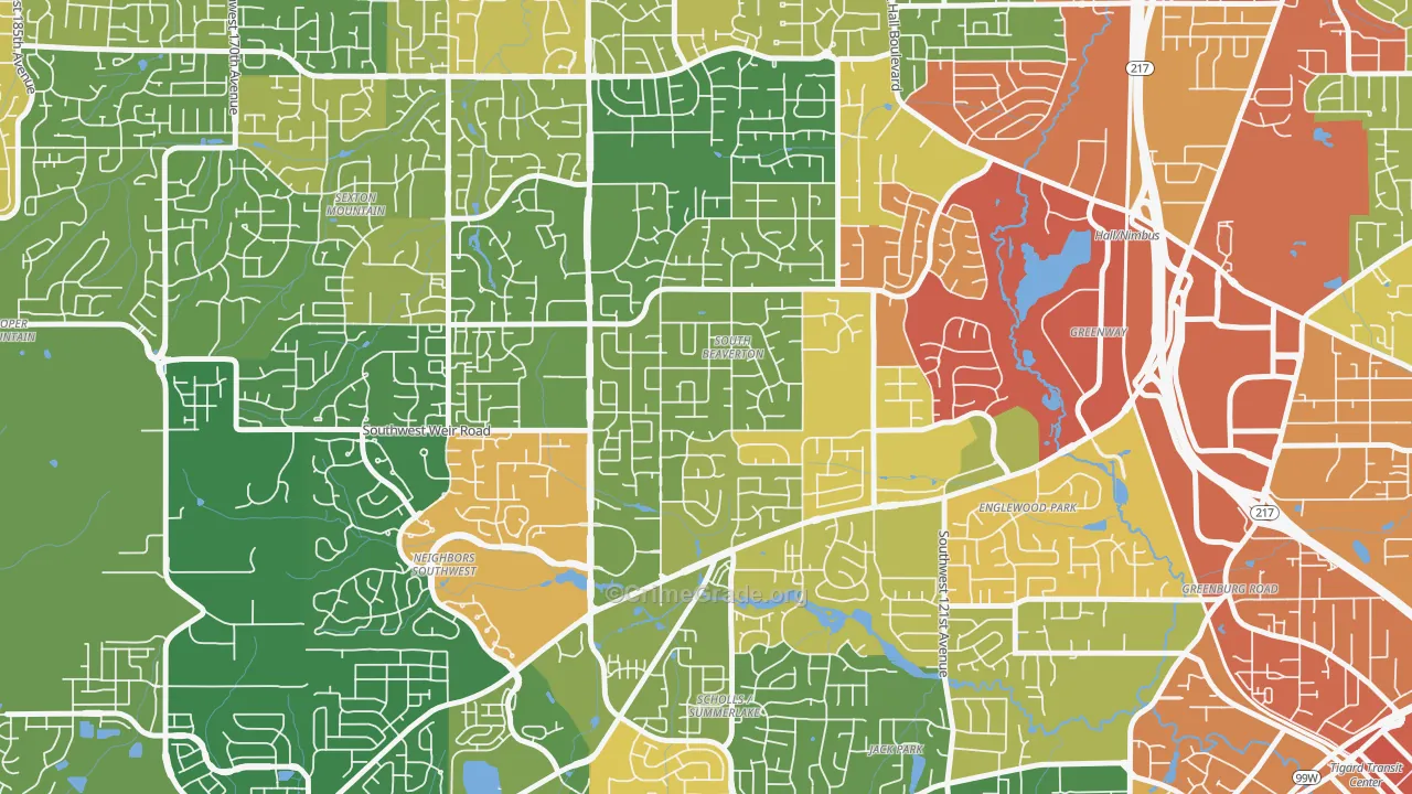 South Beaverton, Beaverton, OR Map of Assault Rates