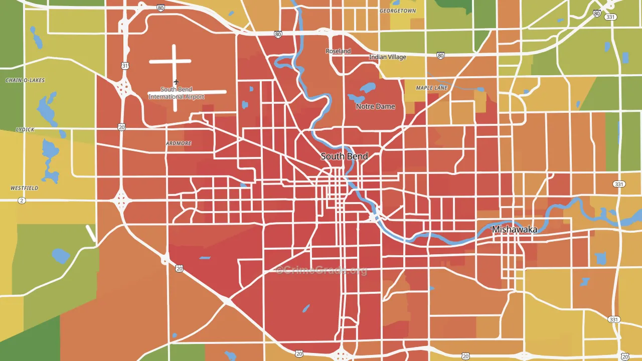 South Bend, IN Map of Assault Rates