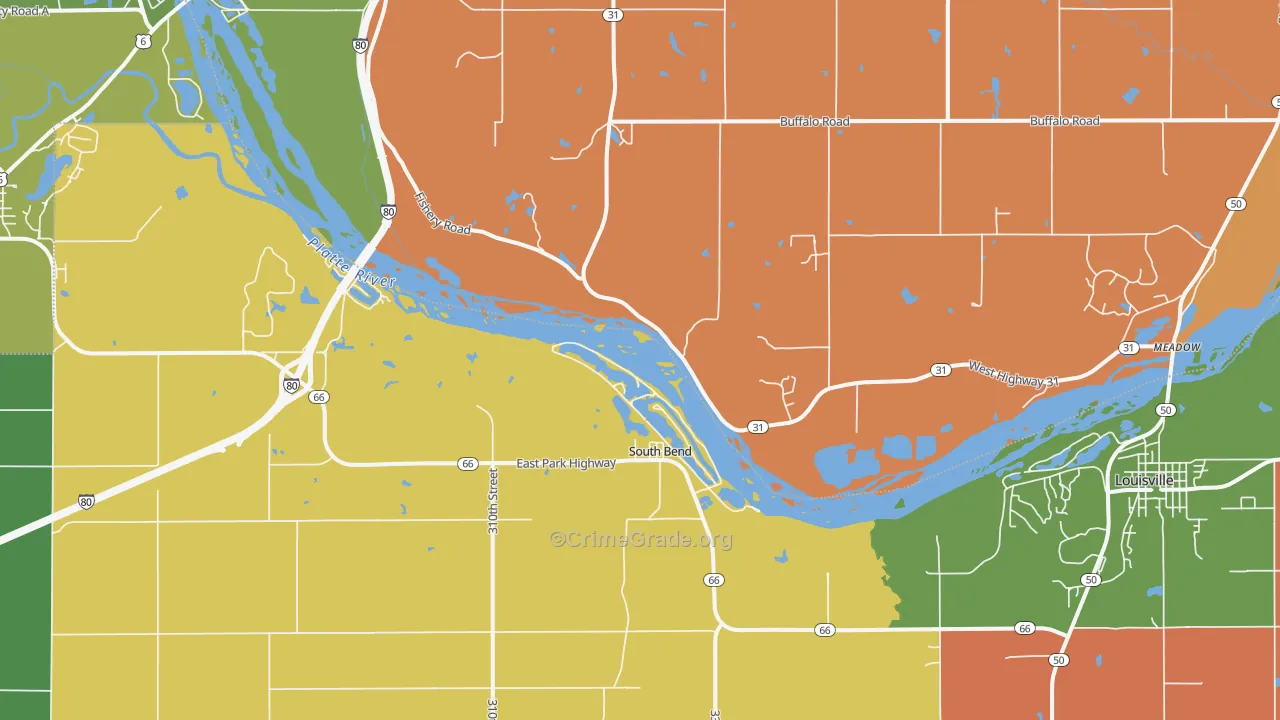 South Bend, NE Map of Assault Rates