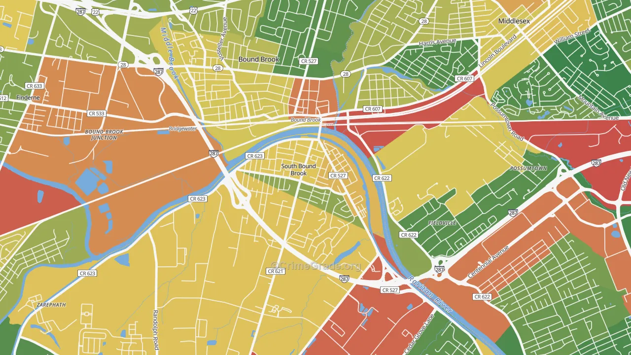 South Bound Brook, NJ Map of Assault Rates