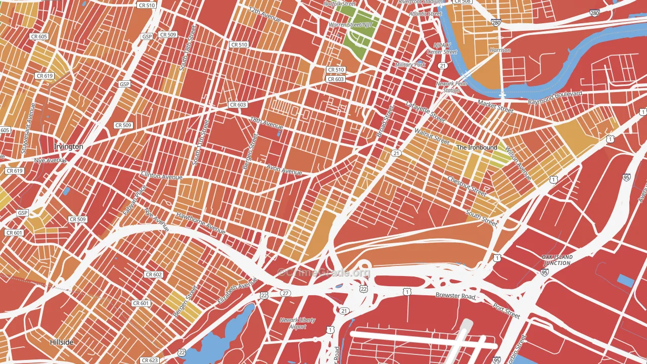 South Broad Street, Newark, NJ Map of Assault Rates