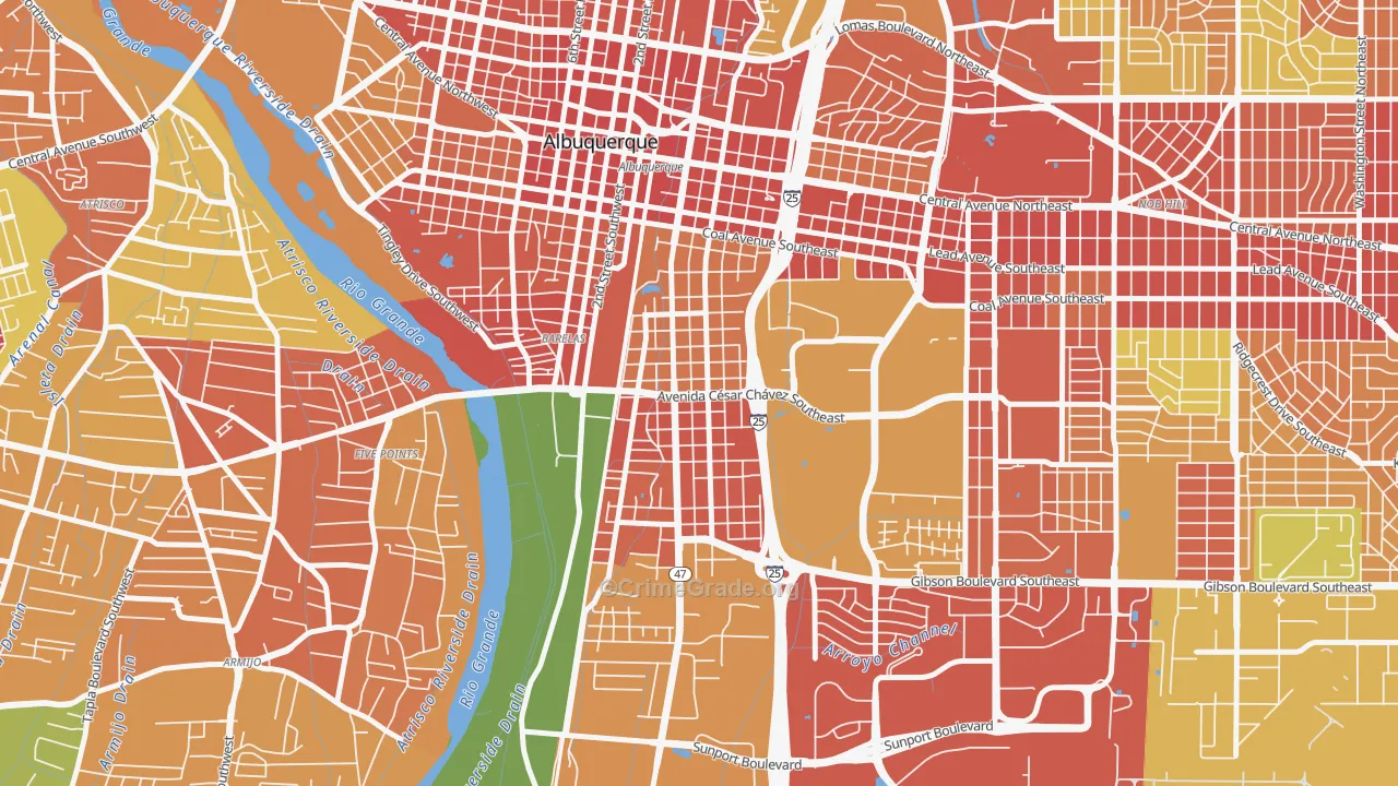 South Broadway, Albuquerque, NM Map of Assault Rates