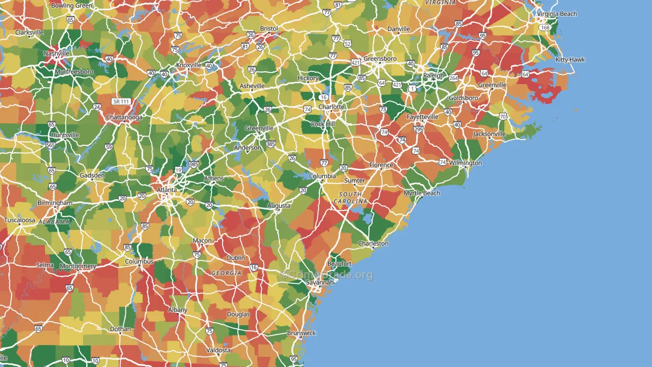 South Carolina Map of Assault Rates