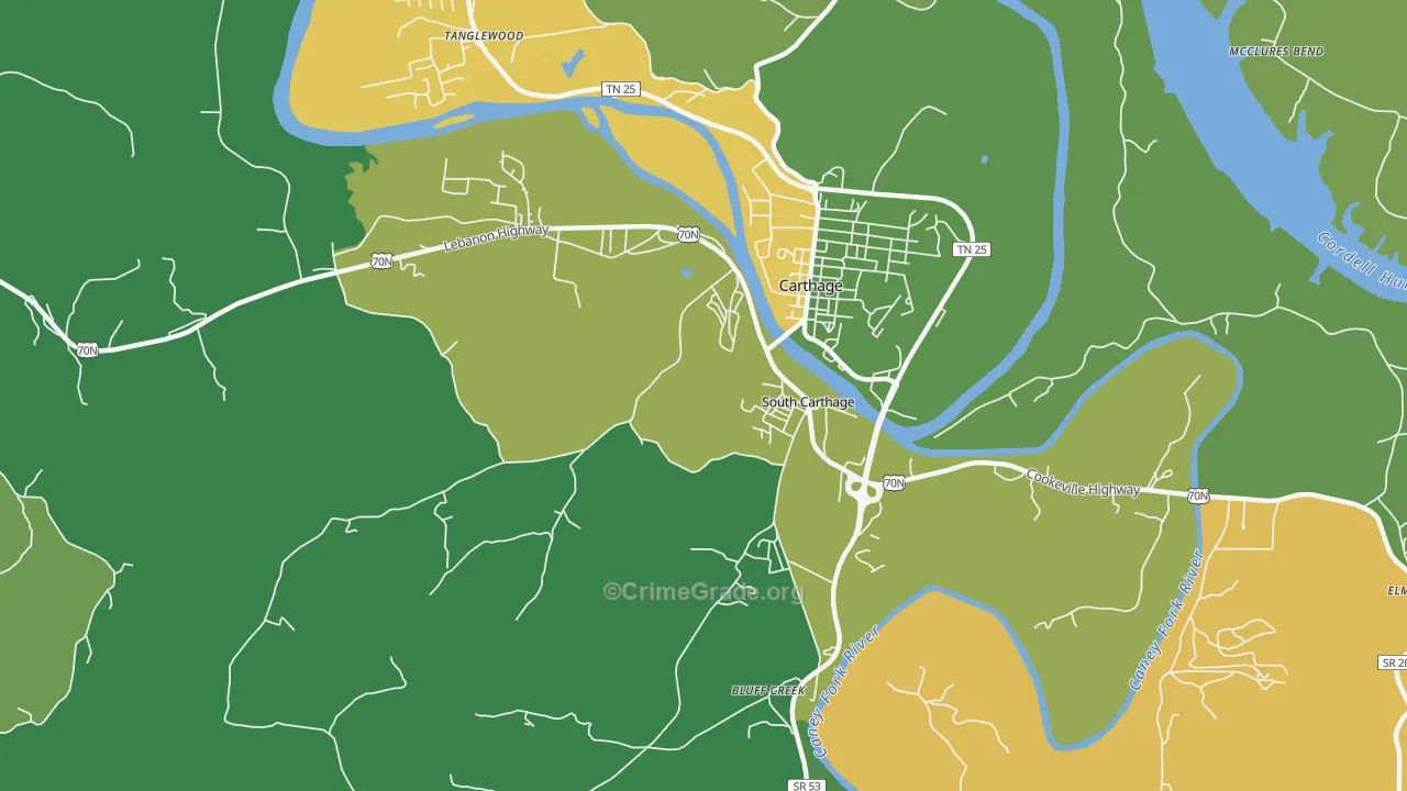 South Carthage, TN Map of Assault Rates