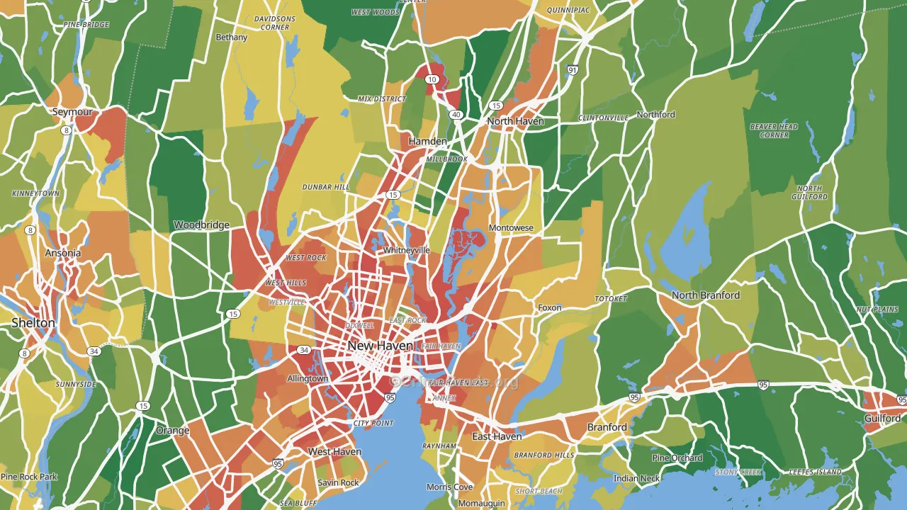 South Central Connecticut Planning Region, CT Map of Assault Rates