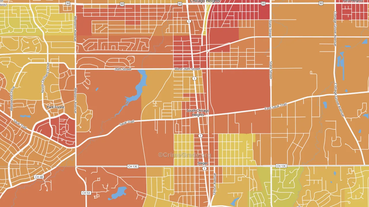 South Chicago Heights, IL Map of Assault Rates