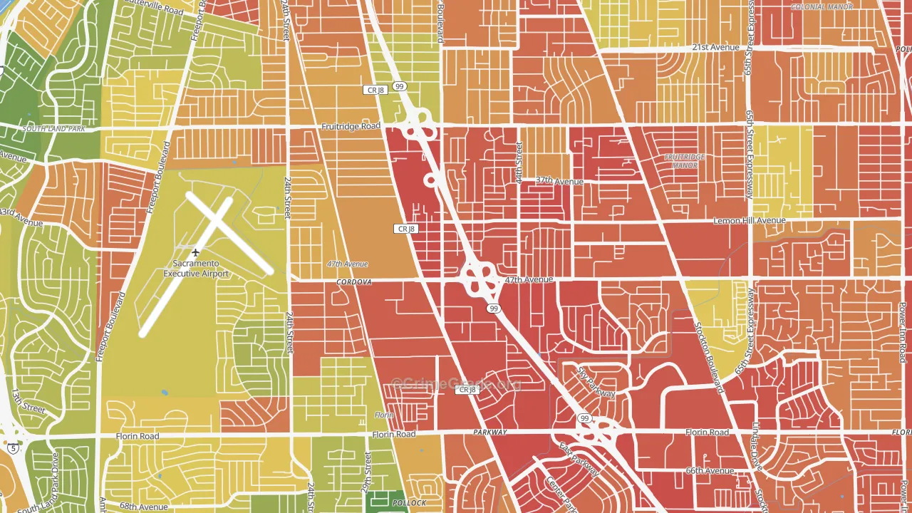 South City Farms, Sacramento, CA Map of Assault Rates