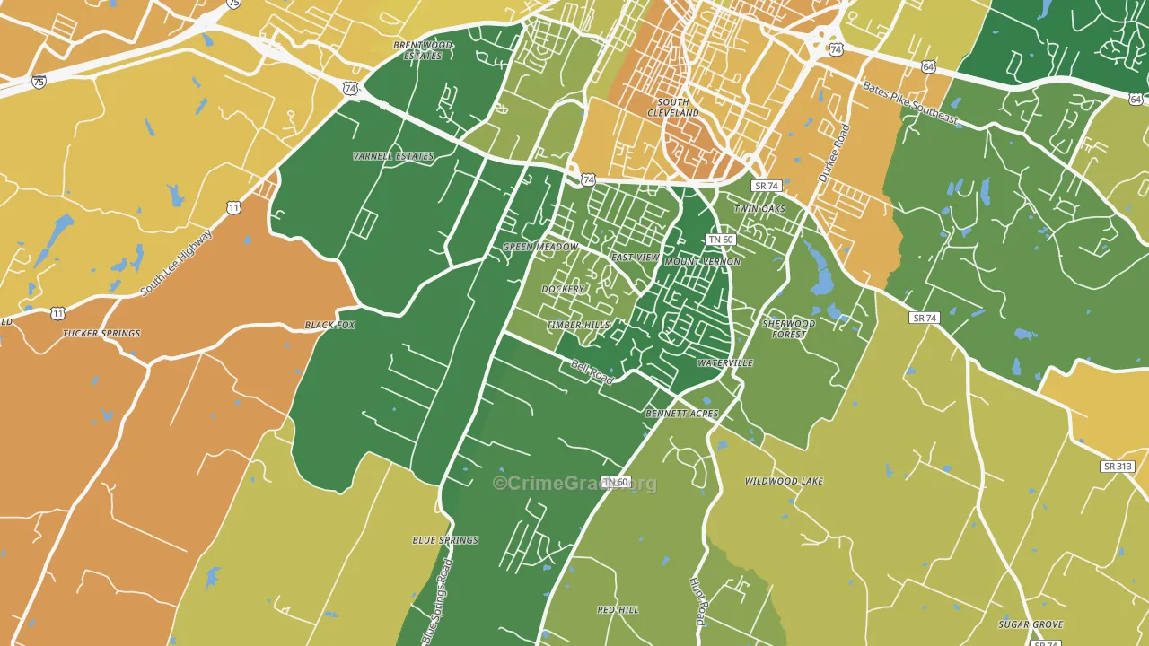 South Cleveland, TN Map of Assault Rates