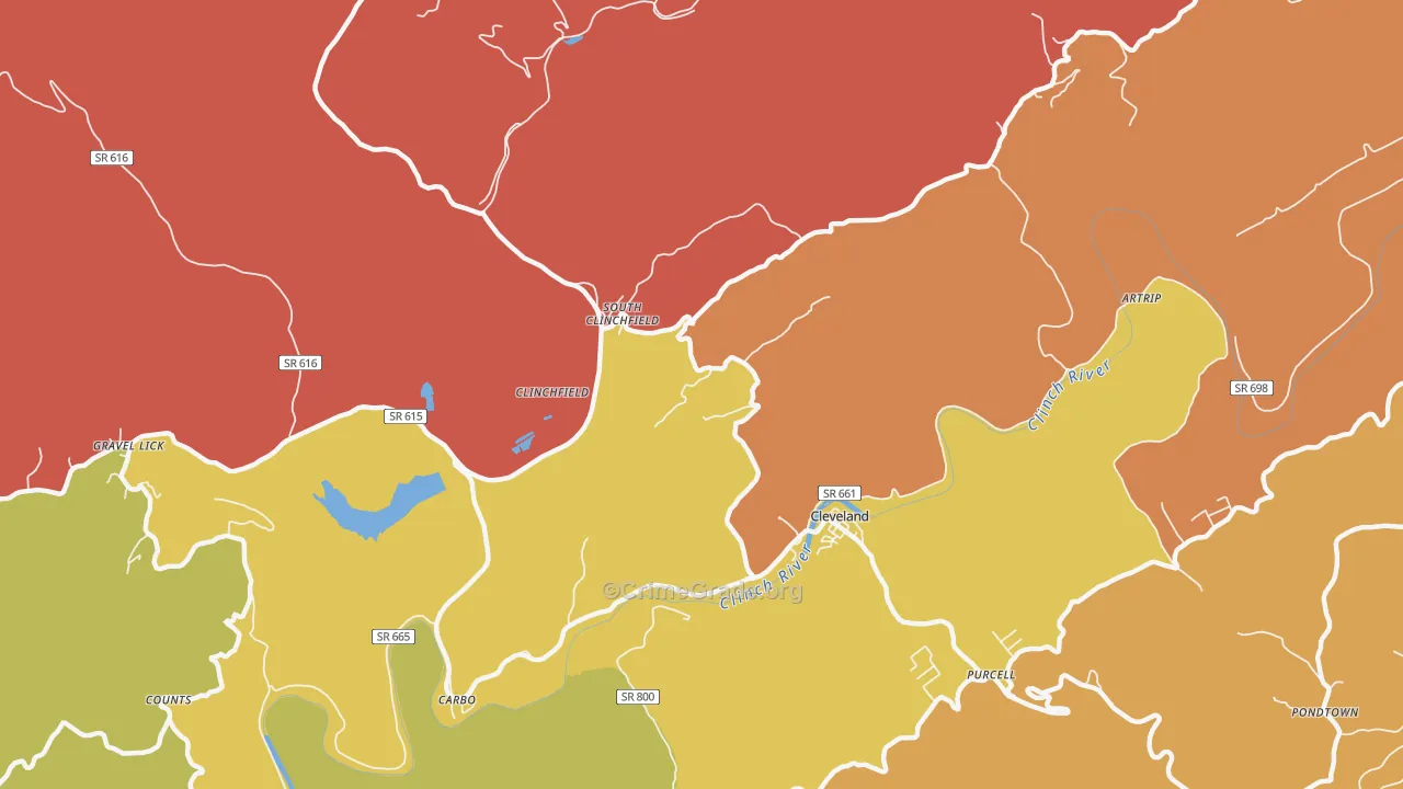 South Clinchfield, VA Map of Assault Rates